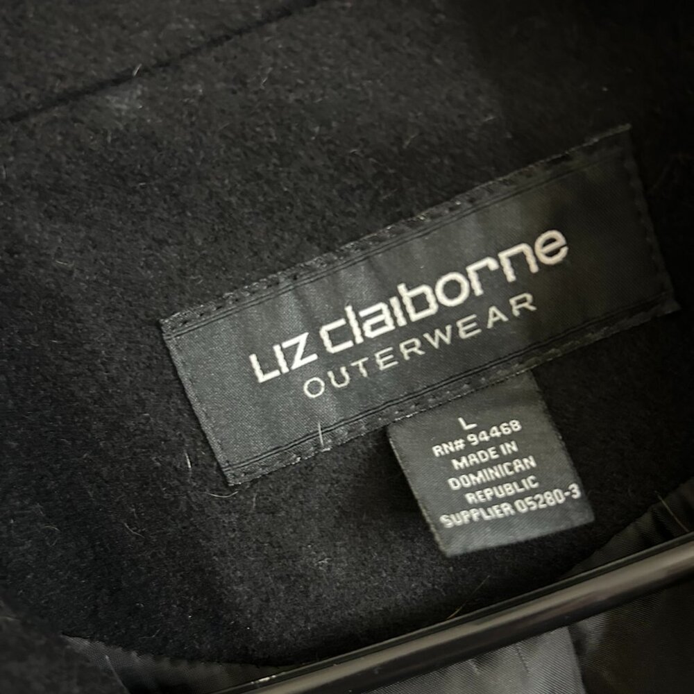 Liz Claiborne Black Pea Coat with Gold Buttons - Picture 2 of 3